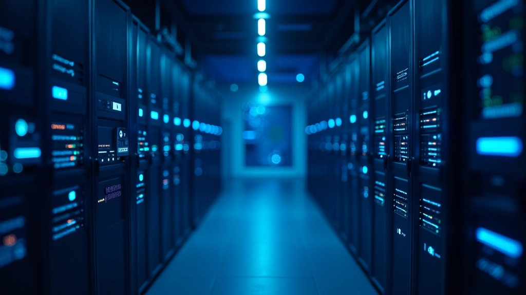 Infrastructure technologique bancaire moderne avec serveurs sécurisés, panneaux de monitoring DORA et systèmes de résilience opérationnelle